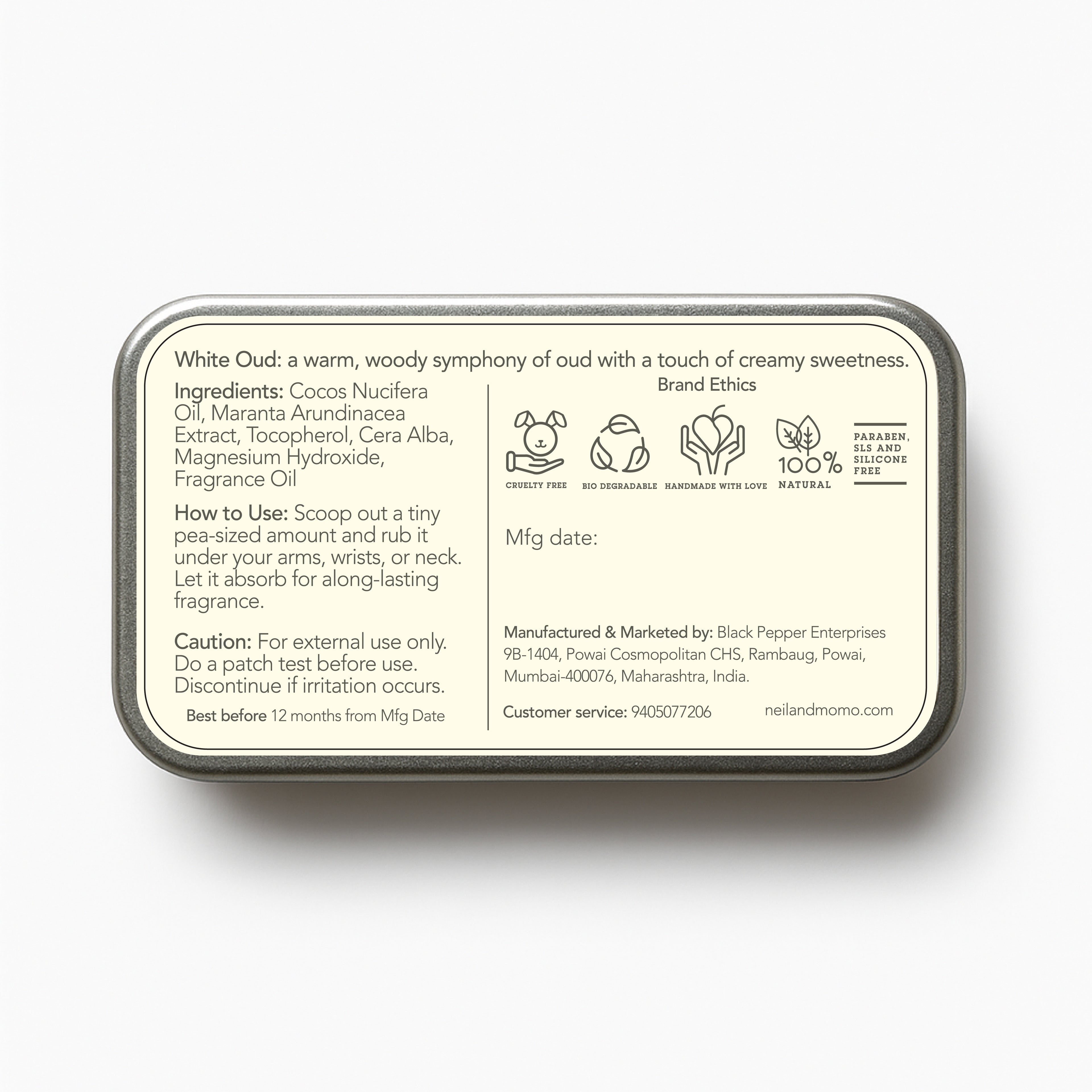 White Oud | Solid Perfume and Deodorant | HSN Code: 3303